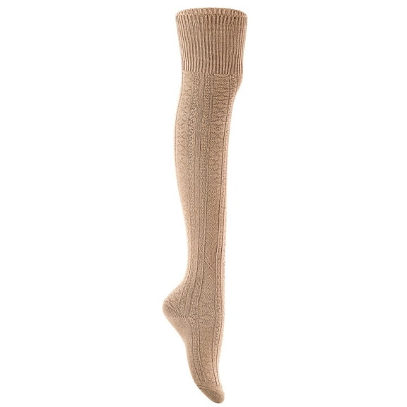 Lian LifeStyle Exquisite Women's Big Girl's 3 Pairs Thigh High Cotton Socks. in Vibrant Unique Colors J1025 Size 6-9Beige