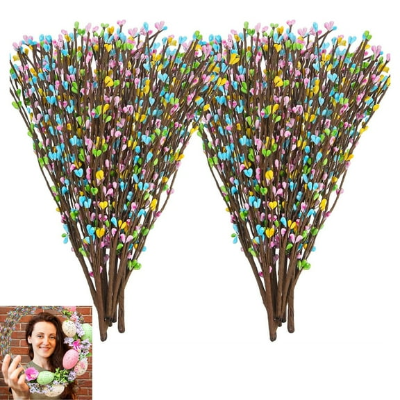 Tutuviw 30Pcs Artificial Easter Pip Berry Sprays,Springtime Pip Berry Floral Picks Stems,Artificial Berry Sprays,Easter Berry Garland for Floral Arrangement Wreath Decoration(Colorful)