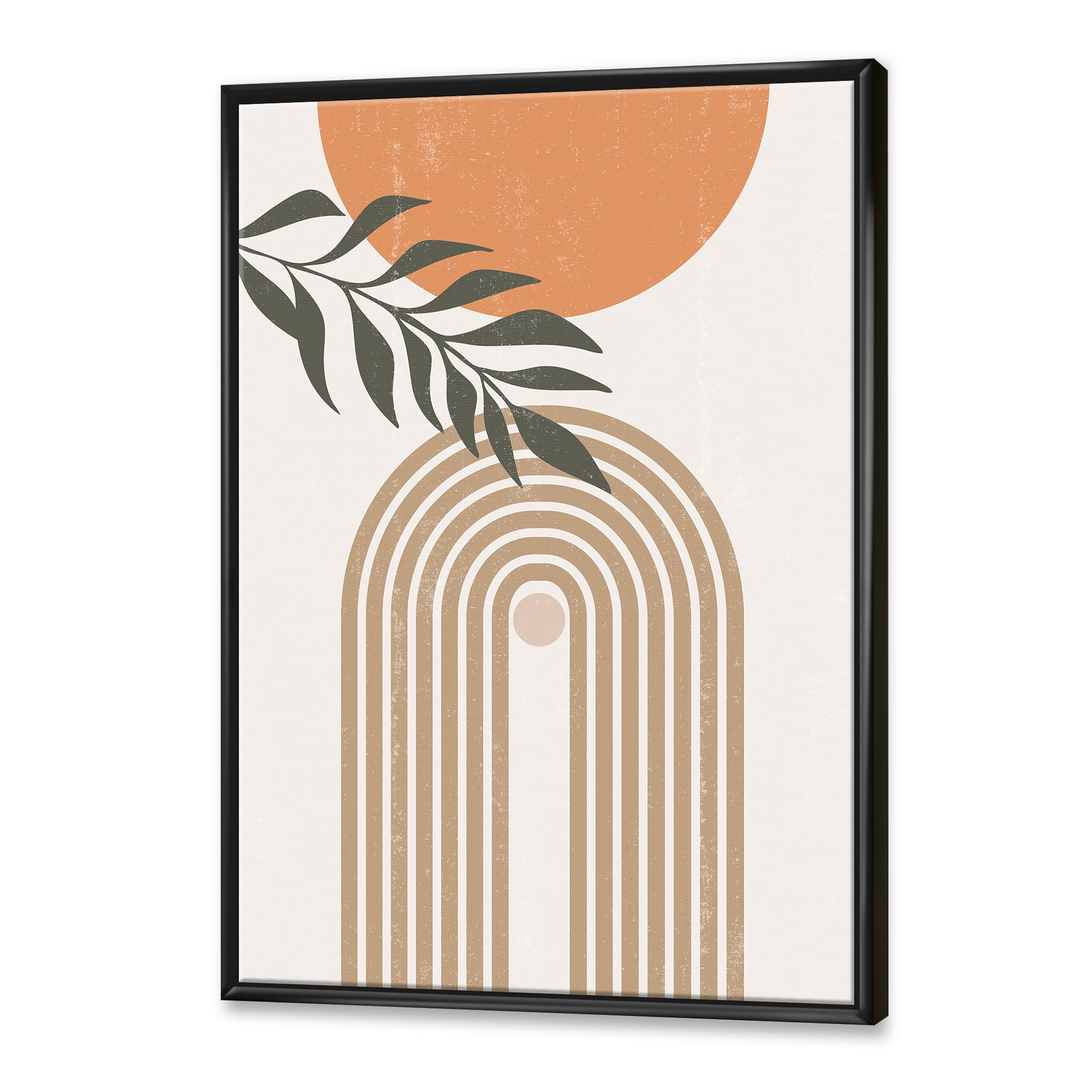 Designart 'Abstract Moon Sun Leaves I' Modern Framed Canvas Wall Art Print