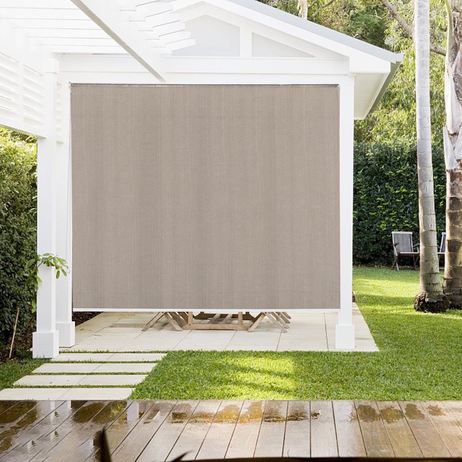 4' W X 6' L, Grey CICADA SPEECH Outdoor Cordless Roller Shade Roll Up Shade Cloth Patio Blinds for Deck Porch Balcony Backyard 