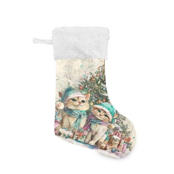 Christmas Stocking with Hanging Loop for Family Holiday Ornament Merry Cat Christmas Tree