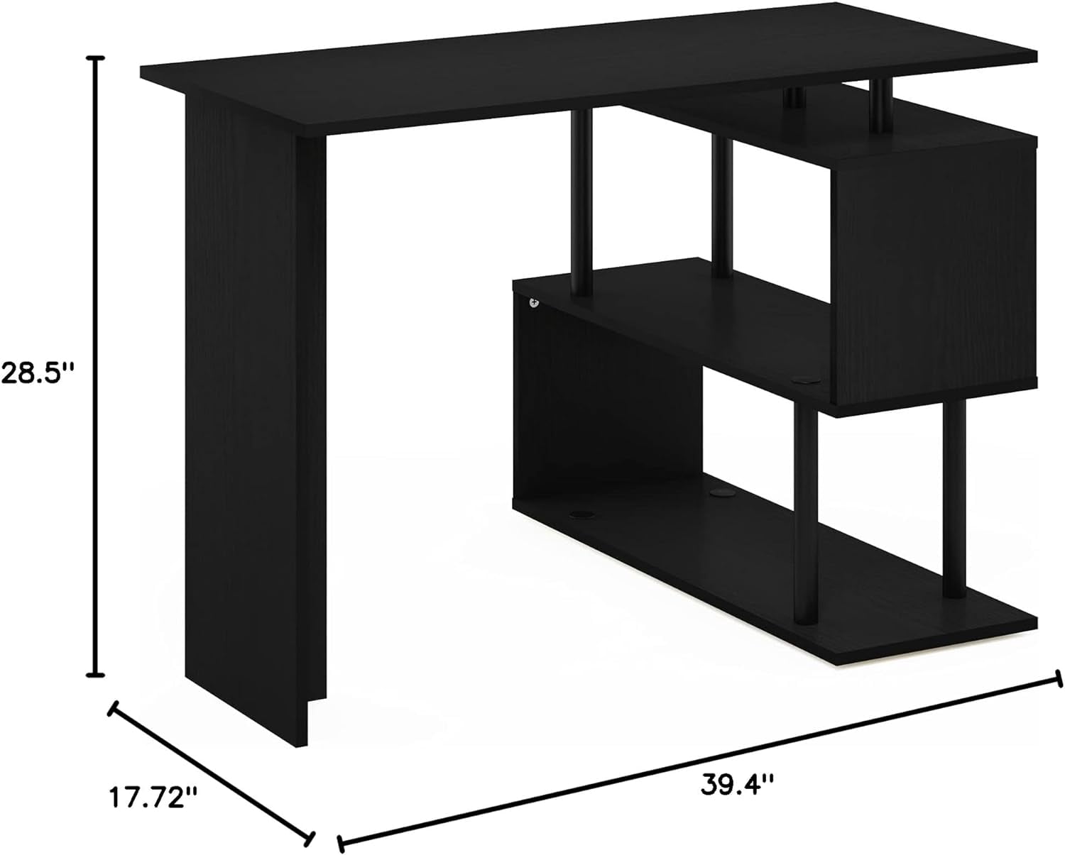 Furinno Moore L-Shape Computer Desk with 3-Tier Shelves, Americano/Black