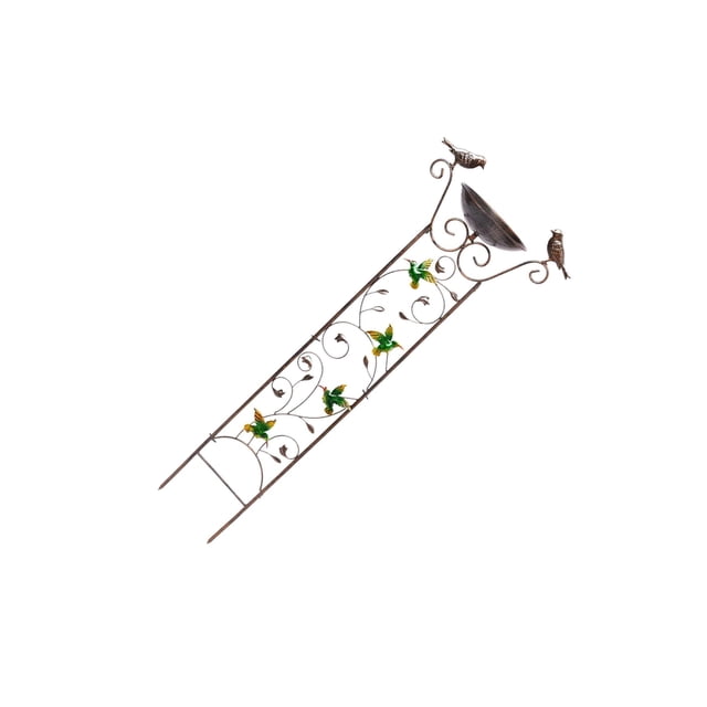 tamizeot Rustic Metal Bird Bath With Trellis Support For Showcasing Climbing Flowers Garden Decoration For Climbing Flowers Vines Hummingbird