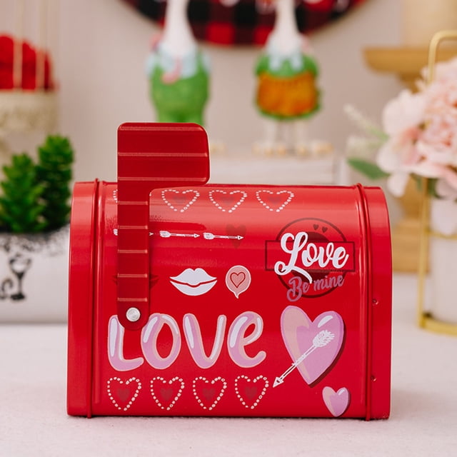 Decoraciones para San Valentín, adornos para San Valentín, regalos para San Valentín, decoración para buzón de San Valentín, caja de almacenamiento romántica con forma de corazón de hierro para fiesta
