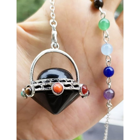 HOOUN 5pcs Obsidian Gems UFO Pendulum Pendants Prism Magic Charak Reiki Healing
