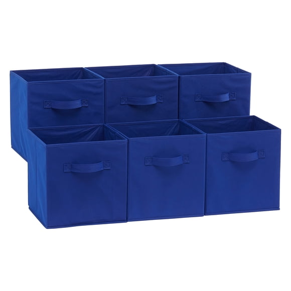 Cubos de almacenamiento plegables de tela con asas, 10.5 x 10.5 x 11 pulgadas, azul marino, paquete de 6