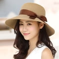thumbnail image 2 of Women Little Girls Straw Sun Hat Summer Wide Brim Beach Cap Foldable Visor Floppy Hats Wide Brim with Bowknot, 2 of 8