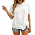 thumbnail image 2 of SSZMDLB Women Plus Size Button Down Shirt Short Sleeve Collared Tunic Tops Casual Loose Fit Tee Blouses for Summer Party Work Vacation Outfits, White L, 2 of 8
