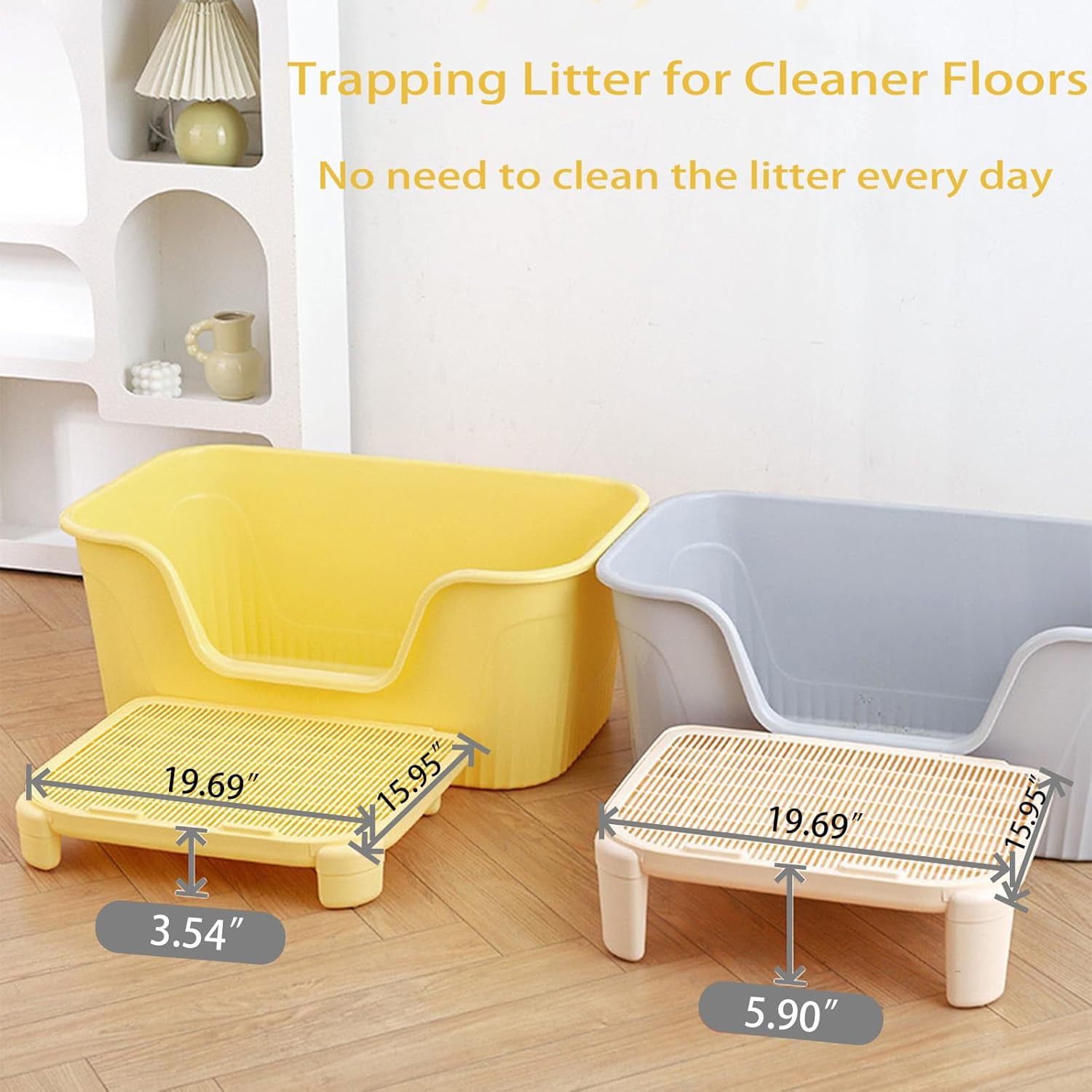 ShadeMart White 20" X 16" X 6" Cat Litter Mat, Waterproof & Non-Slip, Urine-Proof & Washable Trapping Mat
