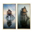 thumbnail image 2 of Designart "Misty Lake Day Wooden Pier to Lakehouse" Lakehouse Framed Wall Art Set Of 2 - Lake House Blue Framed Canvas Set For Living Room Decor, 2 of 6