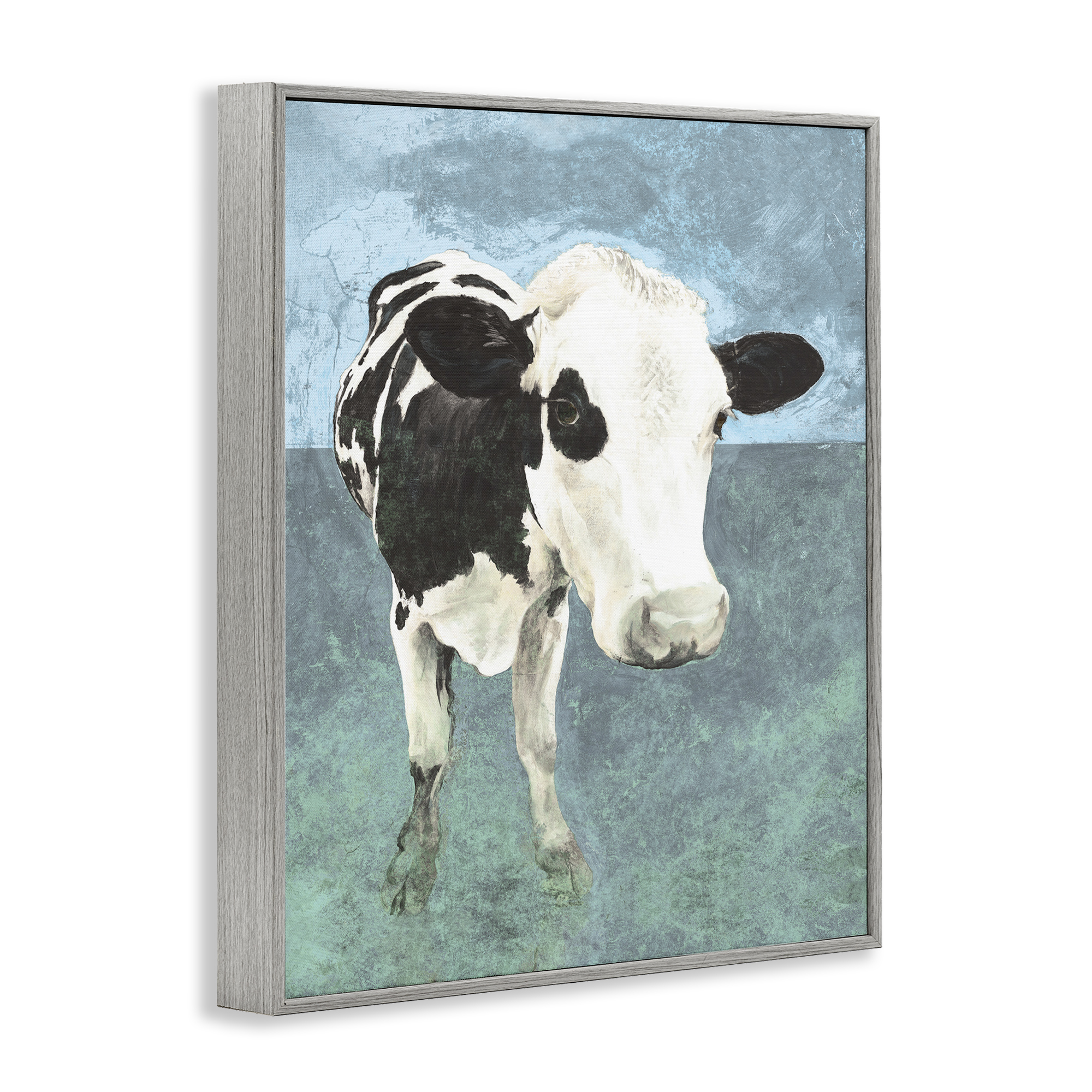 Stupell Industries Simple Farmhouse Cow Animals & Insects Painting Gray Framed Art Print Wall Art, 24 x 30