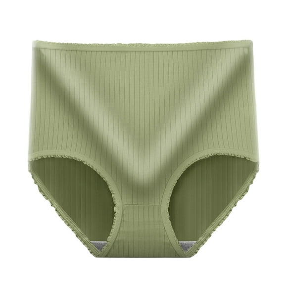 Diufon 3 PC Cotton Underwear for Women Solid Color Ruffle Brief High Waist Full Coverage Panties