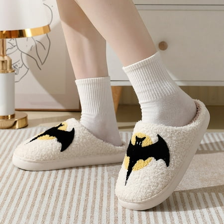 

Uinagy Women Shoes Fashion Flat Slippers Bat Cartoon Warm Couple Cotton Slippers
