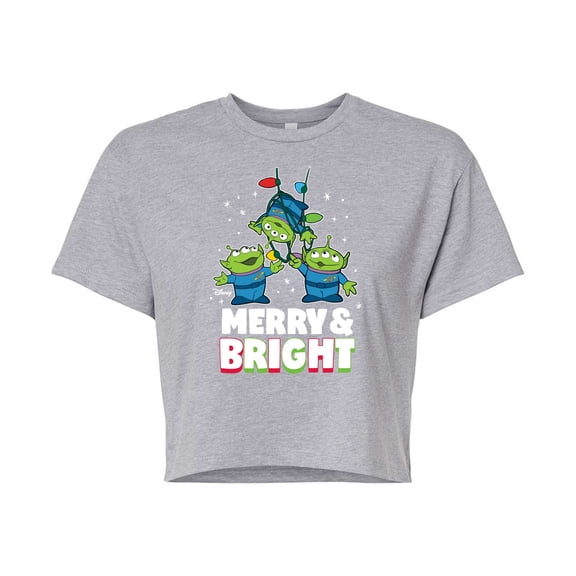 Toy Story - Merry And Bright - Juniors Cropped Cotton Blend T-Shirt