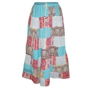 Mogul Womens Indian Patchwork Skirts Ethnic Vinatge Bohemian Maxi Skirt