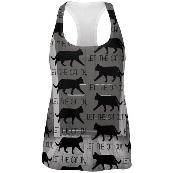 Let The Cat In Out All Over Womens Racerback Tank Top - X-Large