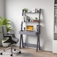 thumbnail image 2 of Costway Ladder Shelf Desk Bookcase w/Countertop, Drawer & 2 Shelves Bookshelf Grey, 2 of 10