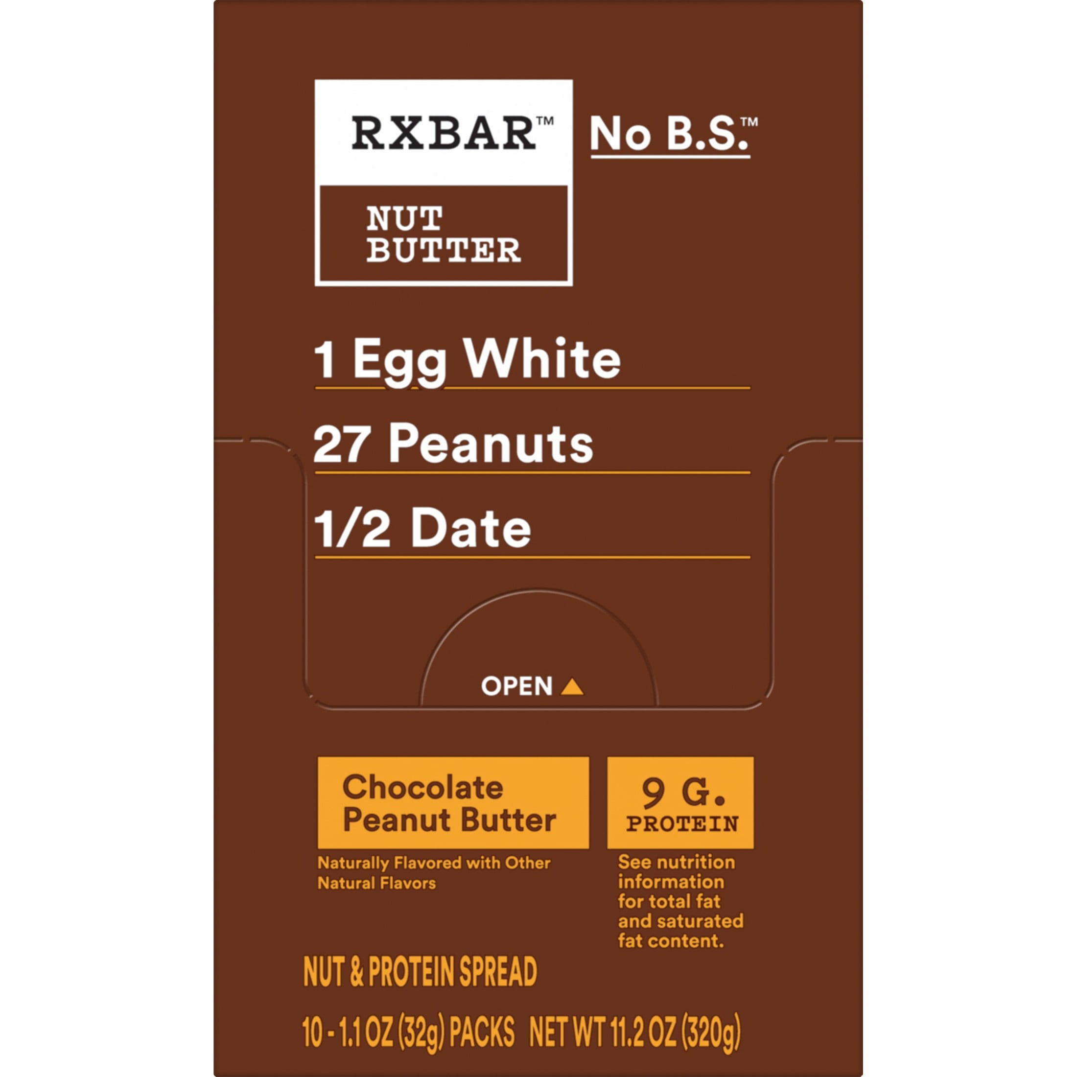 RX Nut Butter Gluten-Free Chocolate Peanut Butter, Protein Snack, 10 Count