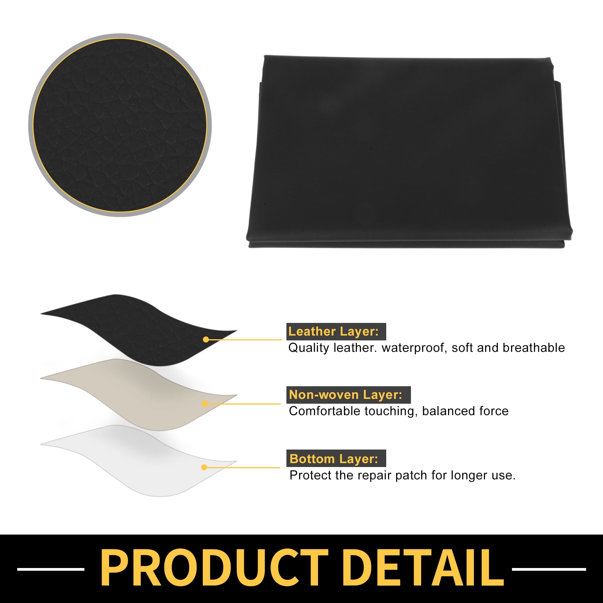 Unique Bargains Leather Fabric Upholstery Leather Repair Patch 182x137cm for Automotive Car Boat Seat Sofa Couches Chair Interior Trim DIY Black 1 Pcs