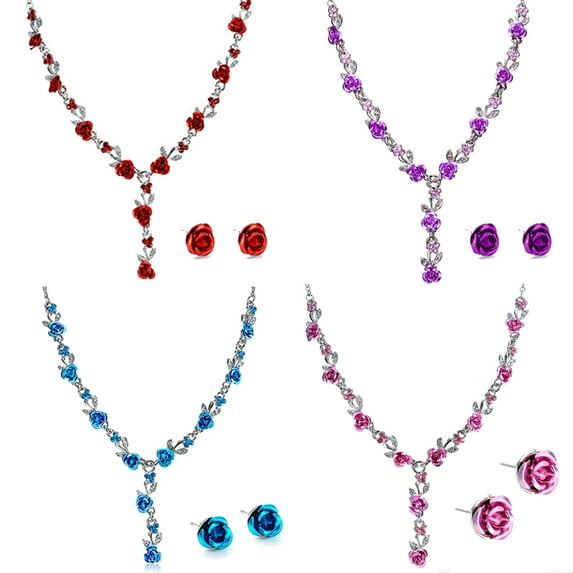 NUZYZ 2Pcs/Set Acrylic Rose Pendant Stud Earrings Necklace Women Jewelry Gift