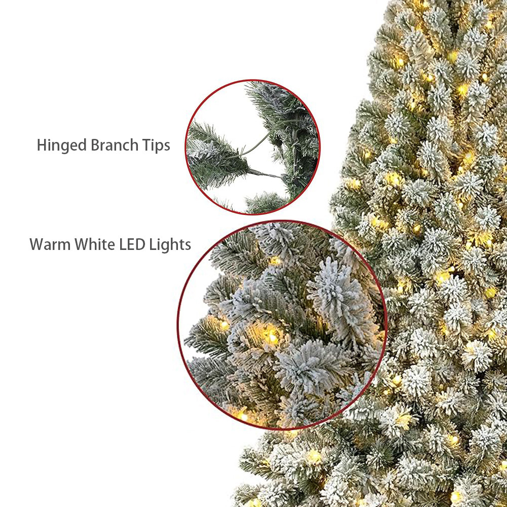Abble 6 ft Pre-Lit Premium Snow Flocked Hinged Artificial Christmas Tree with 400 Warm White LED Lights