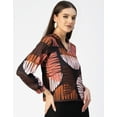 thumbnail image 3 of Moomaya Long Sleeve Band Collar Printed Top - Women's Stylish Georgette Top, 3 of 9