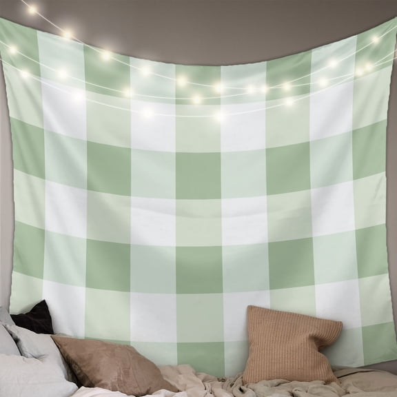 Sage Green Plaid Tapestry for Bedroom Wall Hanging Tapestry, Spring Farmhouse Buffalo Checkered Ceiling Backdrop Tapestries Poster Blanket Wall Decor for Teens Room Living Room Dorm 59" x 79"