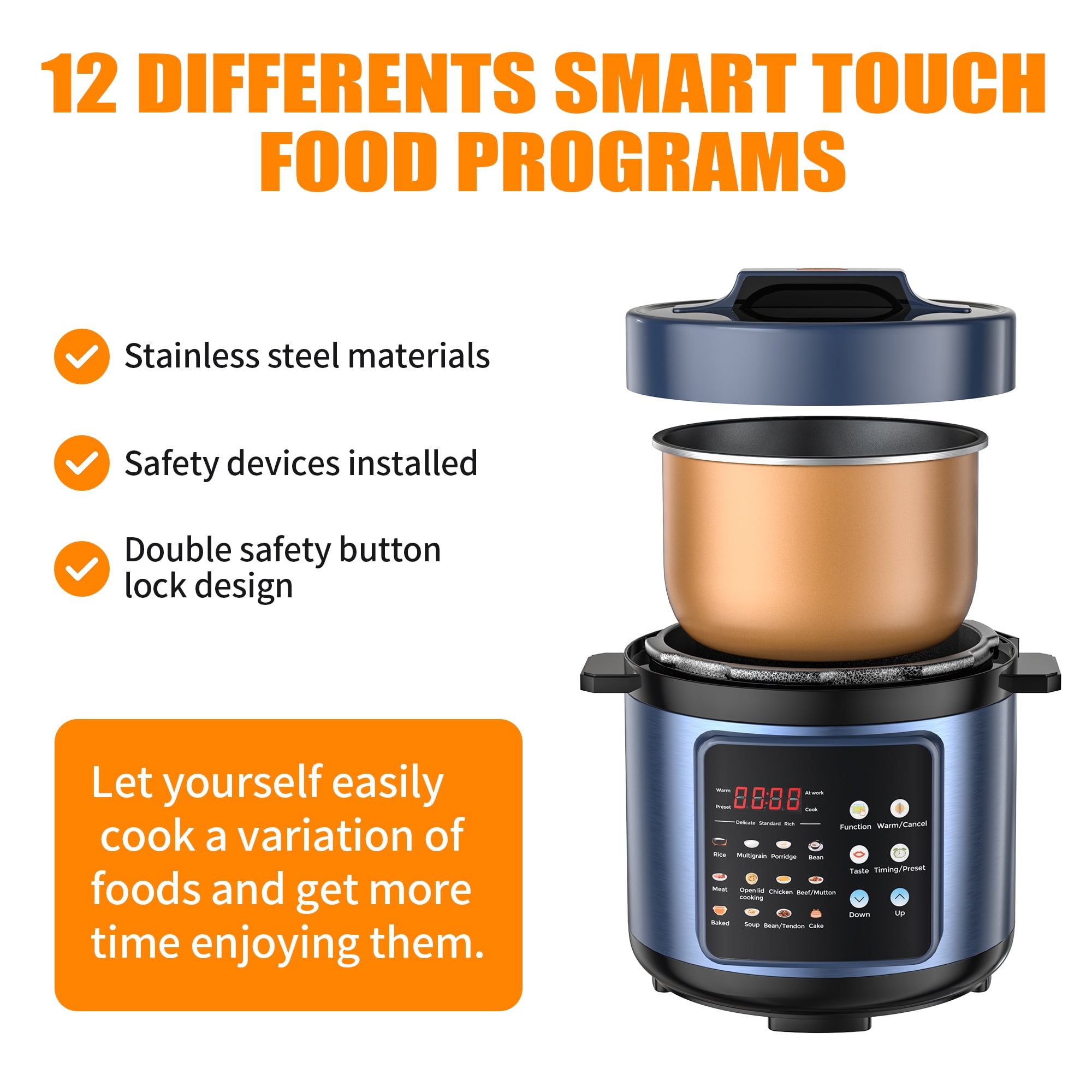 Cikuci 12-in-1 Electric Pressure Cooker, Multi-Functional Slow Cooker, Rice Cooker, Saute pan, Soup Pot, Warmer, Preset Cooking