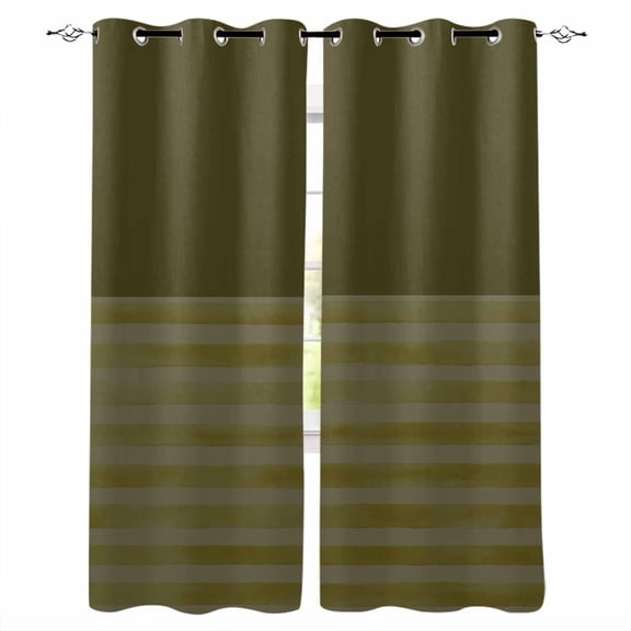 Olive Green Striped Blackout Curtains for Bedroom/Living Room, Thermal Insulated Kitchen Curtains, Vintage Stripes Ombre Grommet Darkening Window Treatment Drapes 52"x72"x2