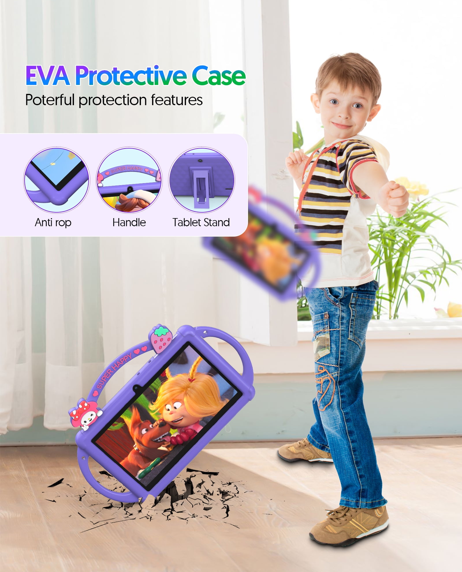 Kids Tablet 7 inch Android 13 Tablet for Kids 32GB ROM 4GB RAM 1TB Expanded, Quad-Core Toddler Tablet with Shockproof Case, Bluetooth, Wifi, Parental Control, Dual Camera, GPS, Games