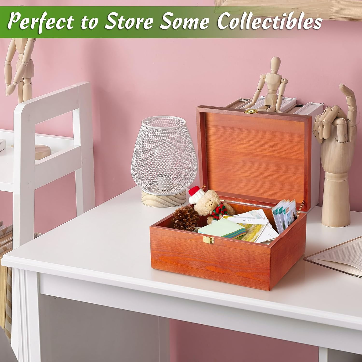Wooden Keepsake Box, Large Acacia Storage Box with a Hinged Lid, Memory treasure box for Crafts and Photo Storage