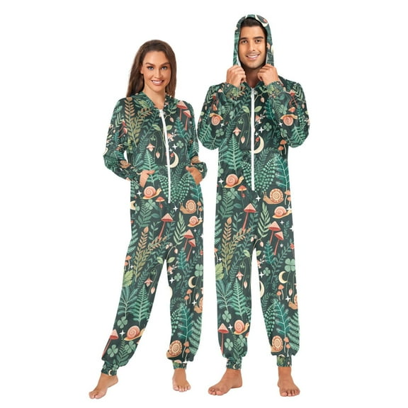 FORMRS Onesies Pajama for Adults Unisex Hoodie Winter Jumpsuit One Piece Sleepwear, Sizes S-2XL, Green Vibrant Forest Pattern
