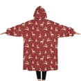 thumbnail image 2 of Oversized Wearable Blanket Hoodie,Red Christmas Reindeer Pattern Sherpa Blanket Hoodie with Super Pockets,Super Warm Fuzzy Pullover for Women & Men, 2 of 6
