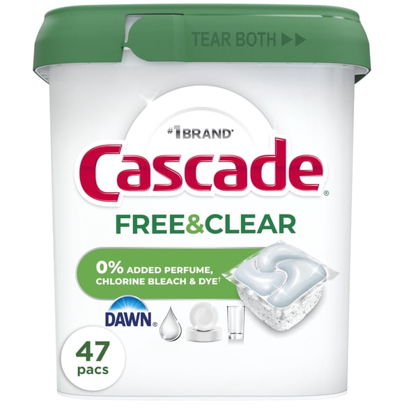 Pastillas para lavavajillas Cascade Free & Clear sin fragancia, 47 unidades