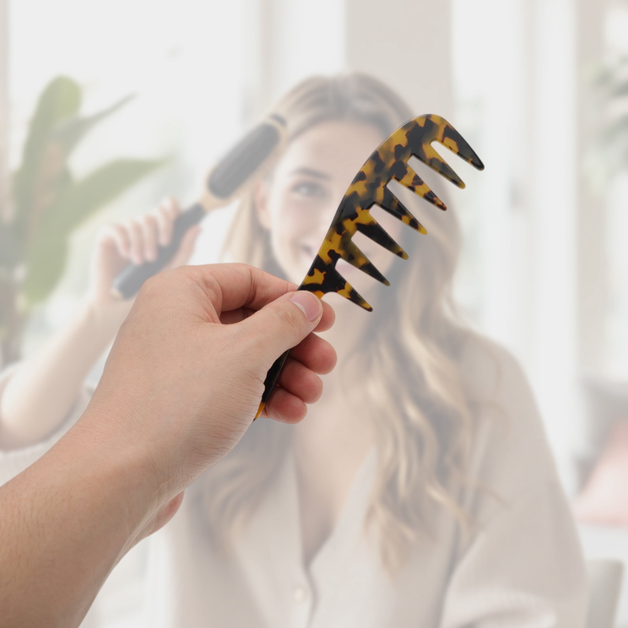 Unique Bargains 1 Pc Durable Long Handle Wide Tooth Comb Tortoiseshell Color