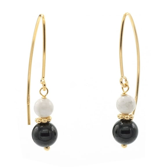 14k Gold-Filled Marquise-Shaped Earrings White Howlite and Black Onyx Drops