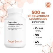 مستخلص Supersmart Polypodium Leucotomos 1000 مجم يوميًا (مستخلص السرخس 4:1) - ملحق PLE | غير معدلة وراثيًا وخالية من الغلوتين - 90 كبسولة نباتية