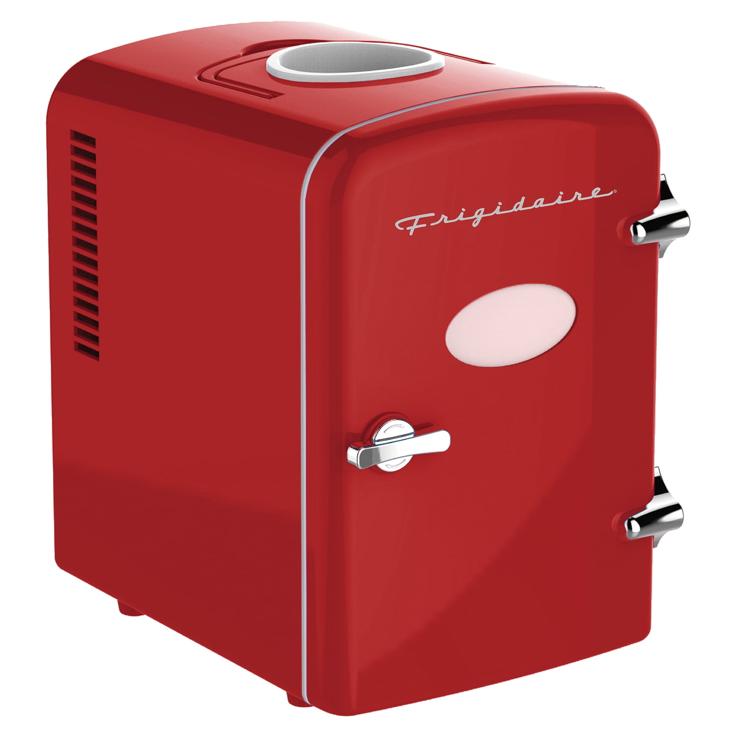 Frigidaire EFMIS171-RED 6+1-Can 48-Watt Retro Mini Portable Fridge with Top-Mounted Active-Cooling Can Holder (Red)