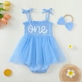 thumbnail image 2 of Gbsyewxs Girls Jumpsuit Strappy Sleeveless Solid Color Romper With Headband 2 Piece Casual Summer Toddler Onesie Blue Size 12-18 Months, 2 of 7
