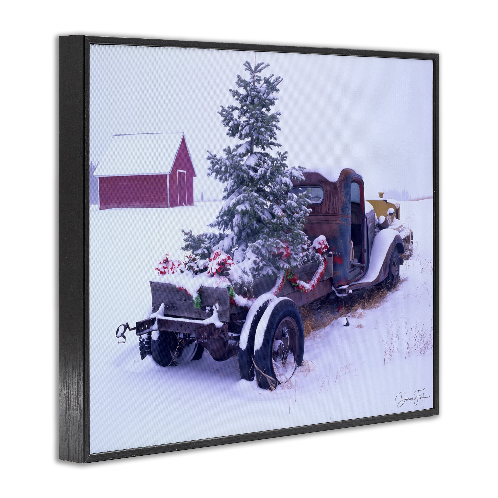 Stupell Industries Christmas Tree Truck Holiday Painting Black Framed Art Print Wall Art, 14 x 11