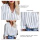 thumbnail image 5 of Camisa a rayas con cuello en V para mujer, manga larga, holgada, informal, ajustable, cómoda, para uso diario, fecha, vacaciones, trabajo, blanco XL, 5 of 5