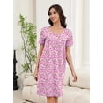 thumbnail image 3 of Ekouaer Nightgowns for Women with Pockets Button Front Short Sleeve House Dresses Floral Print Mumu Dress MooMoo Dresses, 3 of 8
