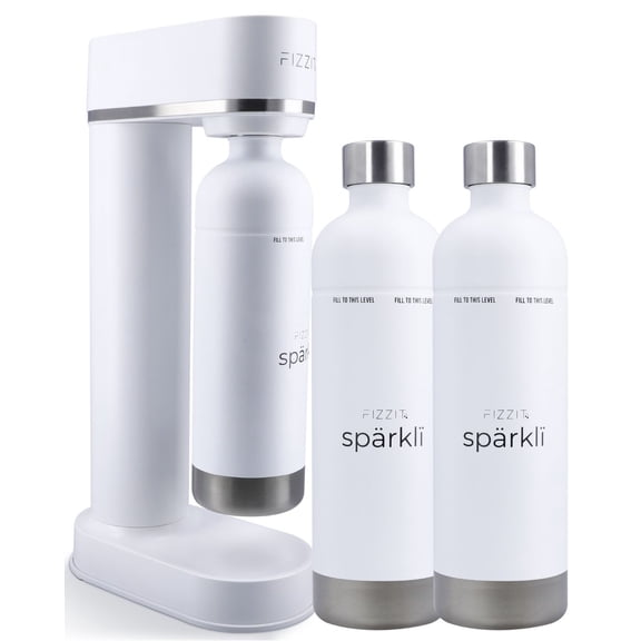 Stainless Steel White Sparkling Water and Soda Maker Machine with 3 White Stainless Steel 1L Re-Usable Bottle