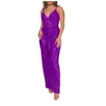 thumbnail image 2 of GaThRRgYP Loose Fit Jumpsuits for Women,Womens PantsUnder $10,Women's Solid Color High-Waisted Sleeveless Off-The-Shoulder Sequin Slim Long Sequin Romper Purple XXL, 2 of 6
