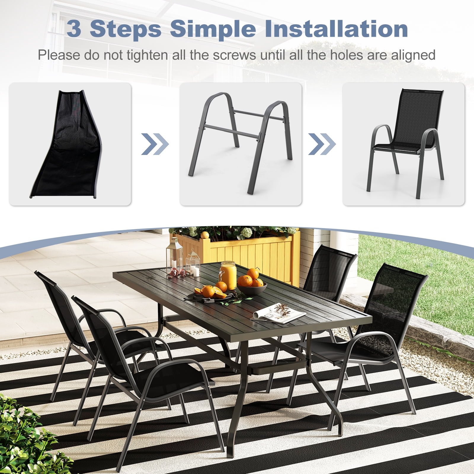 Costway 2PCS Patio Dining Chairs Stackable Armrest Space Saving Garden, Black