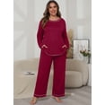 thumbnail image 3 of Cueply Women's Plus Size Pajama Set Long Sleeve Pjs Long Pants Sleepwear Two Piece Loungewear with Pockets, 3 of 7