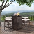thumbnail image 3 of Gymax 5PCS Patio Bar Set Rattan Bar Furniture Set w/ Table & 4 Cushioned Stools Off White, 3 of 10