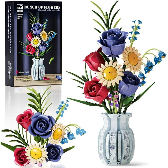 Remocguys Flower Bouquet Building Set Roses Sunflowers with Vase Compatible with Lego 787Pcs