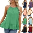 thumbnail image 4 of Lovskoo 2024 Womens Ruffle Tiered Babydoll Tank Tops Summer Halter Neck Sleeveless Tops Casual Loose Flowy Swing Shirt Purple M, 4 of 4