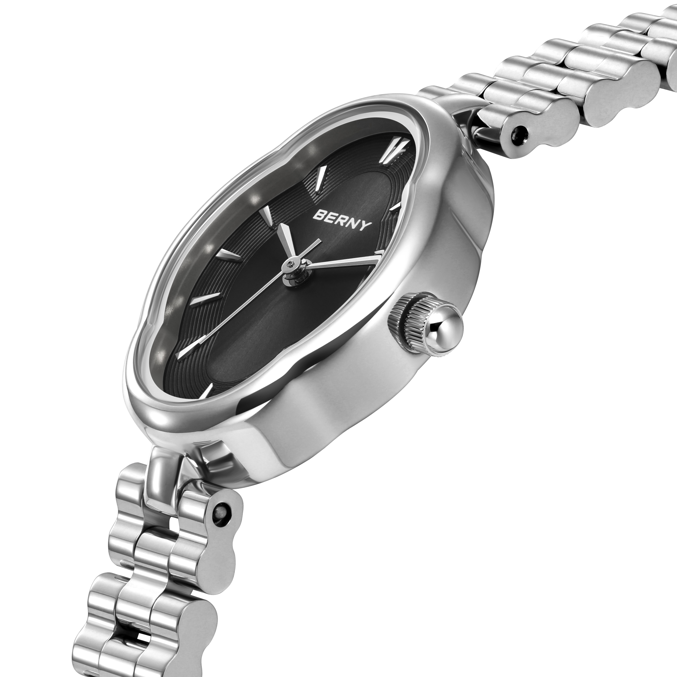 BERNY Small Silver Watches for Women Dainty Vintage Ladies Analog Quartz Bracelet Watch, Adjustment Tool Included Stainless Steel Waterproof, Fashion Luxury Womens Wrist Watches Gifts (Black)